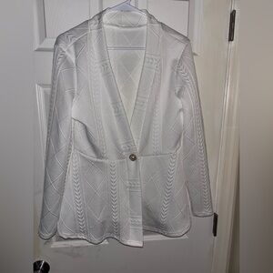 White Textured Blazer with Button